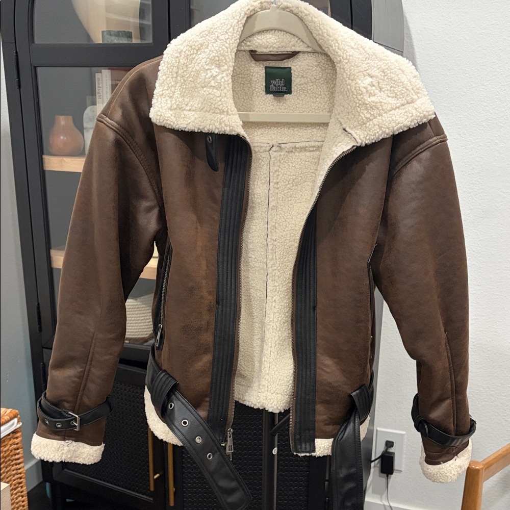 Target Wild Fable Brown Motorcycle Jacket with teddy sherpa Lining